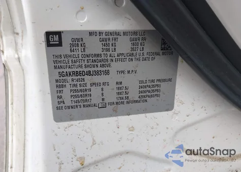 2011 Buick Enclave 1Xl z USA, uszkodzony, nr VIN 5GAKRBED4BJ383168